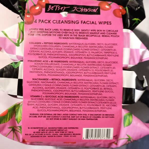 Betsey Johnson Skincare Cleansing Facial Wipes Niacinamide & Retinol 4 Pack NEW - Picture 3 of 5